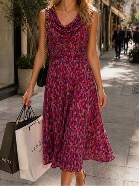 Jessica Howard Pink Mosaic Cowl-Neck Midi Dress